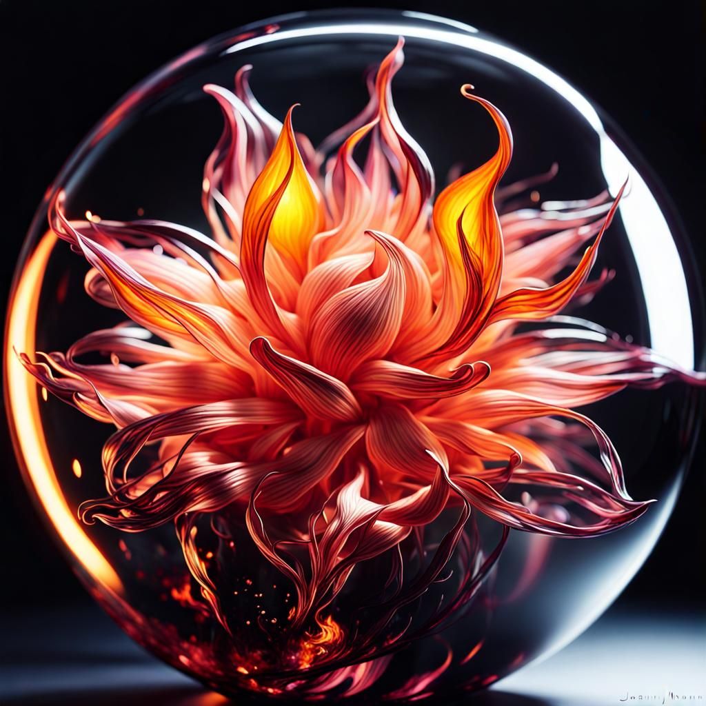 Flaming Blown Glass Flower in Mystical Fantasy Art