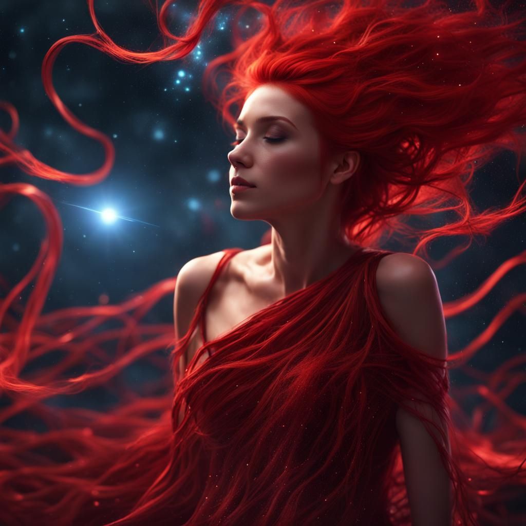 Red-Haired Girl's Galaxy Dream: A Matte Painting