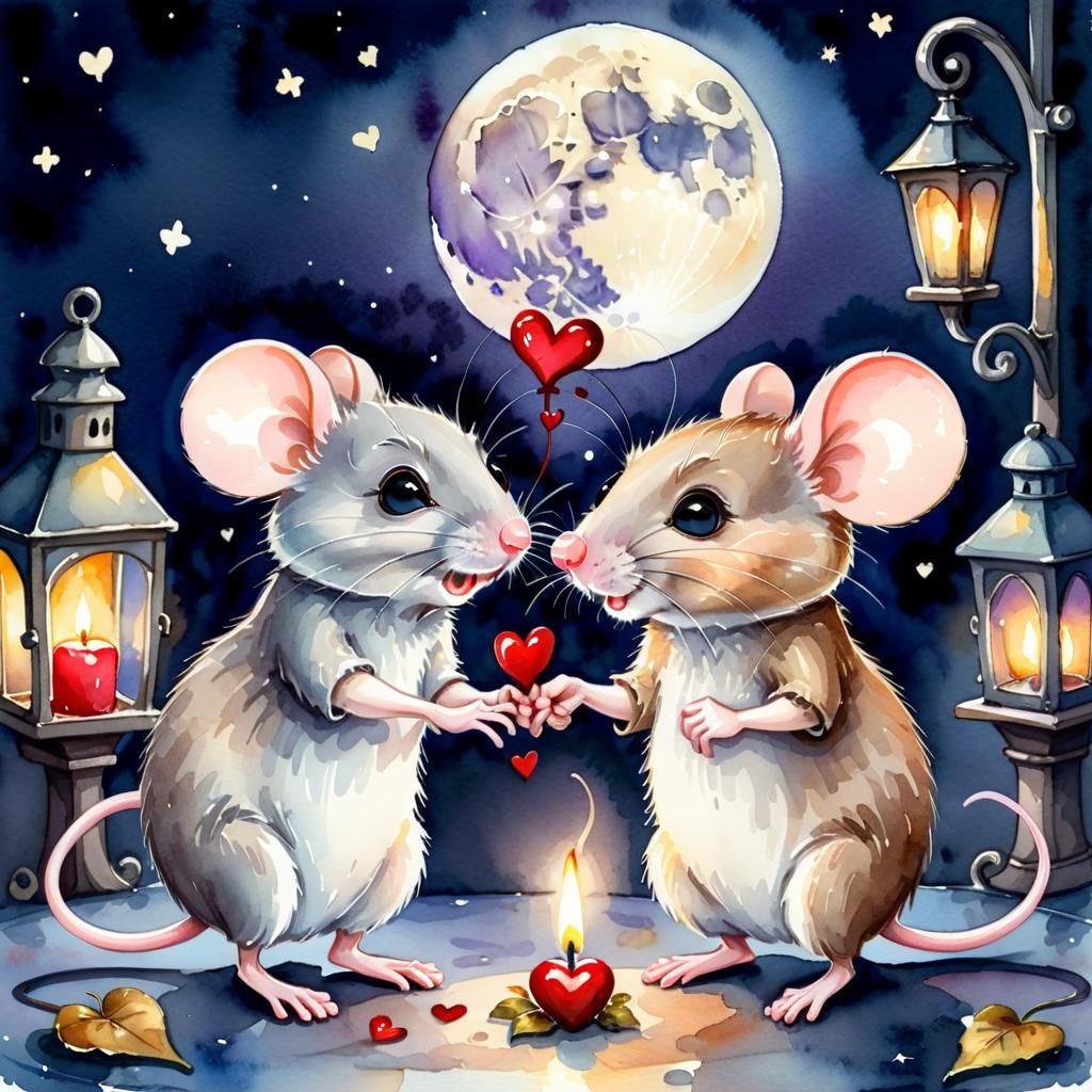Mice in Love: Watercolor Valentine's Day Card
