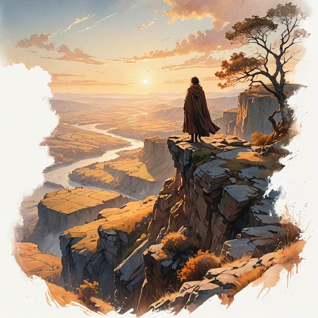 Breathtaking Landscape with Lone Figure in Romantic Style