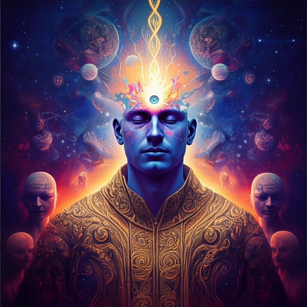 Cosmic Contemplation: Astral Projection in Surreal Style