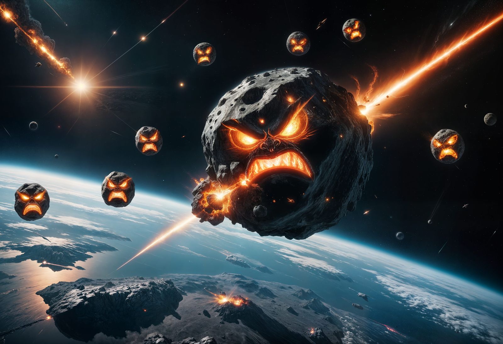 Angry Asteroids Attack Earth in Cinematic Film Still