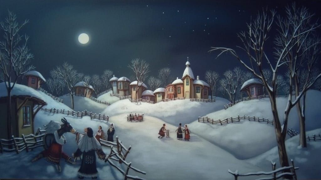 Bulgarian Villager Celebrates Winter in Naive Art Style