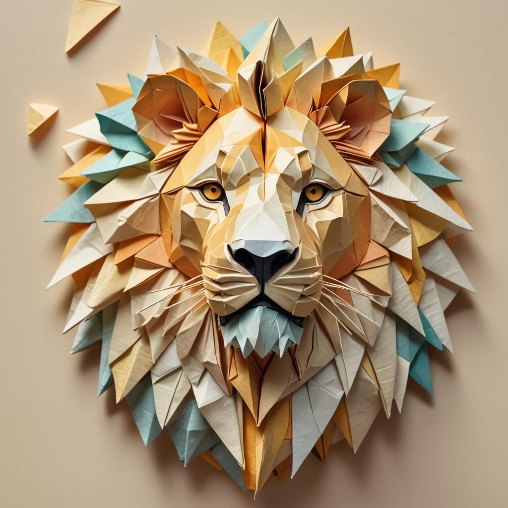 Delicate Origami Lion in Soft Golden Light