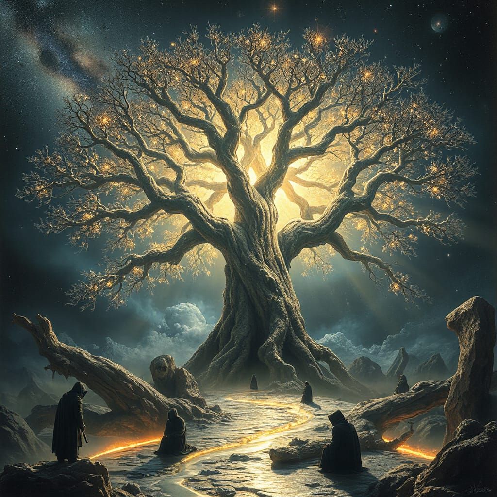 Tree of Light in Dying Galaxy: Visionary Art