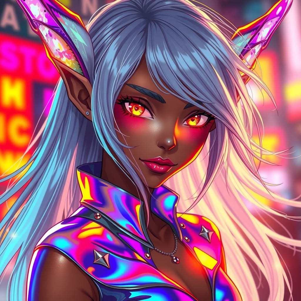 Rebellious Fae Embodies Cyberpunk Spirit in Iridescent Armor