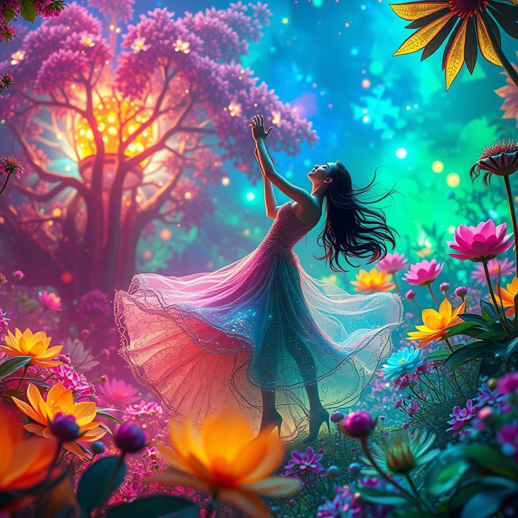 Ethereal Couple Enchants in Vibrant Floral Wonderland