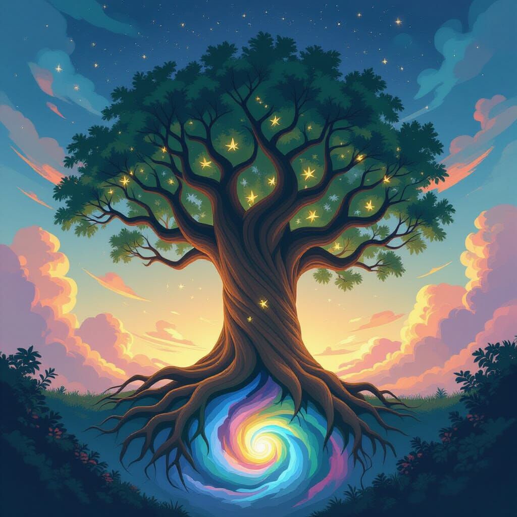 Colossal Tree of Life with Swirling Vortex, Fantasy Illustra...