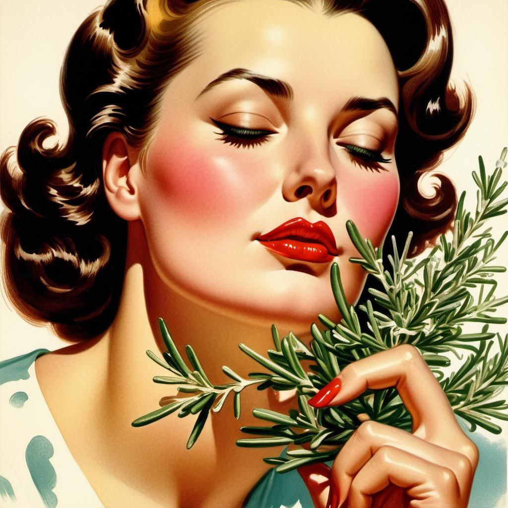Girl Smelling Rosemary in Frahm Illustration Style