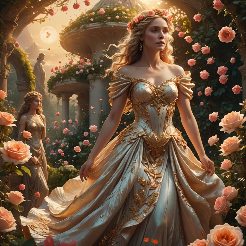 Aphrodite in Golden Light: A Digital Art Nouveau Painting
