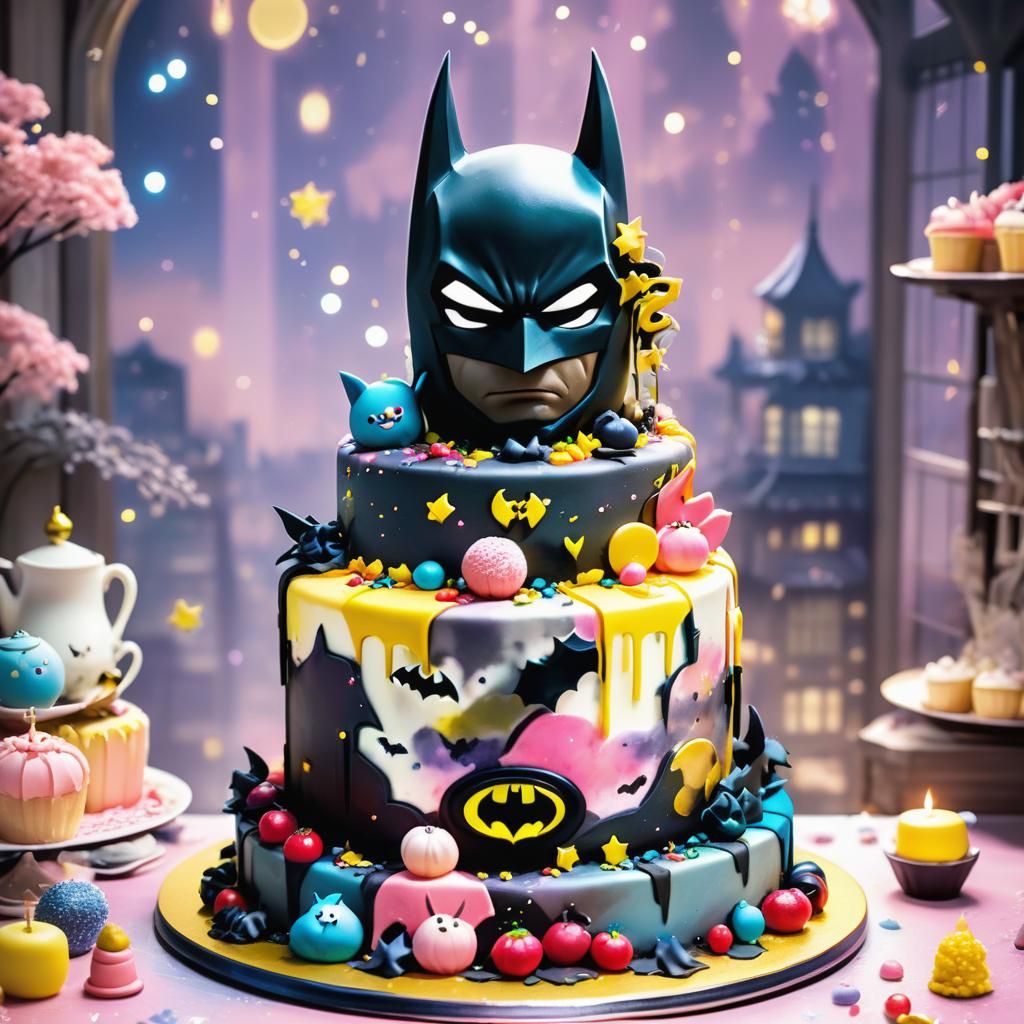 Japanese Anime Batman Cake Art: Kawaii Fantasy