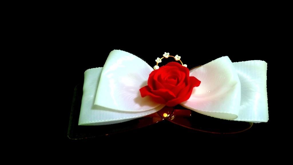 Delicate Ribbon Bow with Red Rose Hair Clip