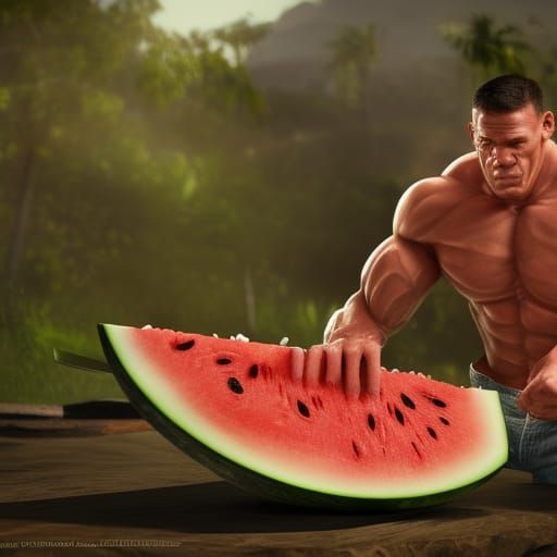John Cena Eating Watermelon: Detailed Matte Painting