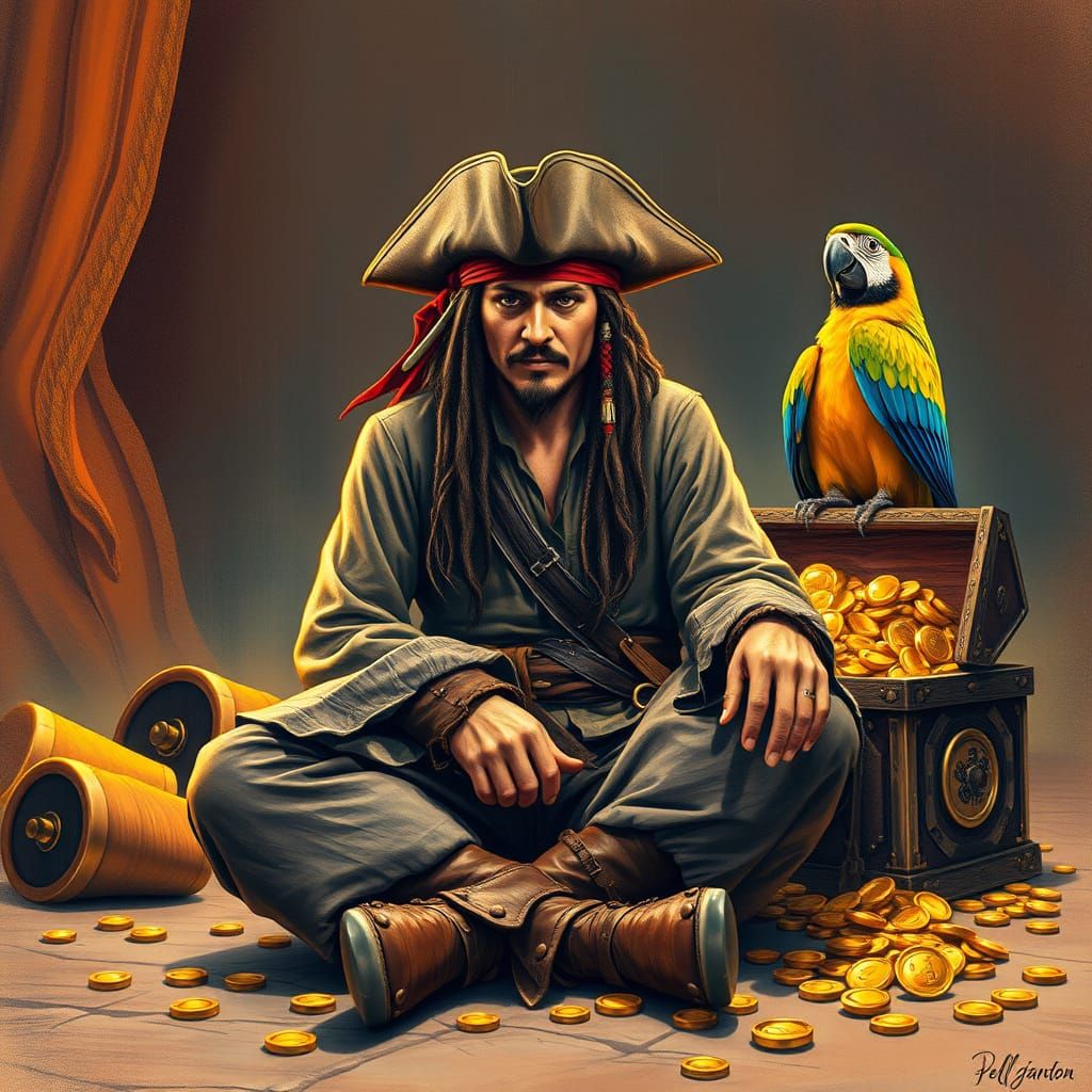 Captain Jack Sparrow in Vibrant 1950's Comic Style