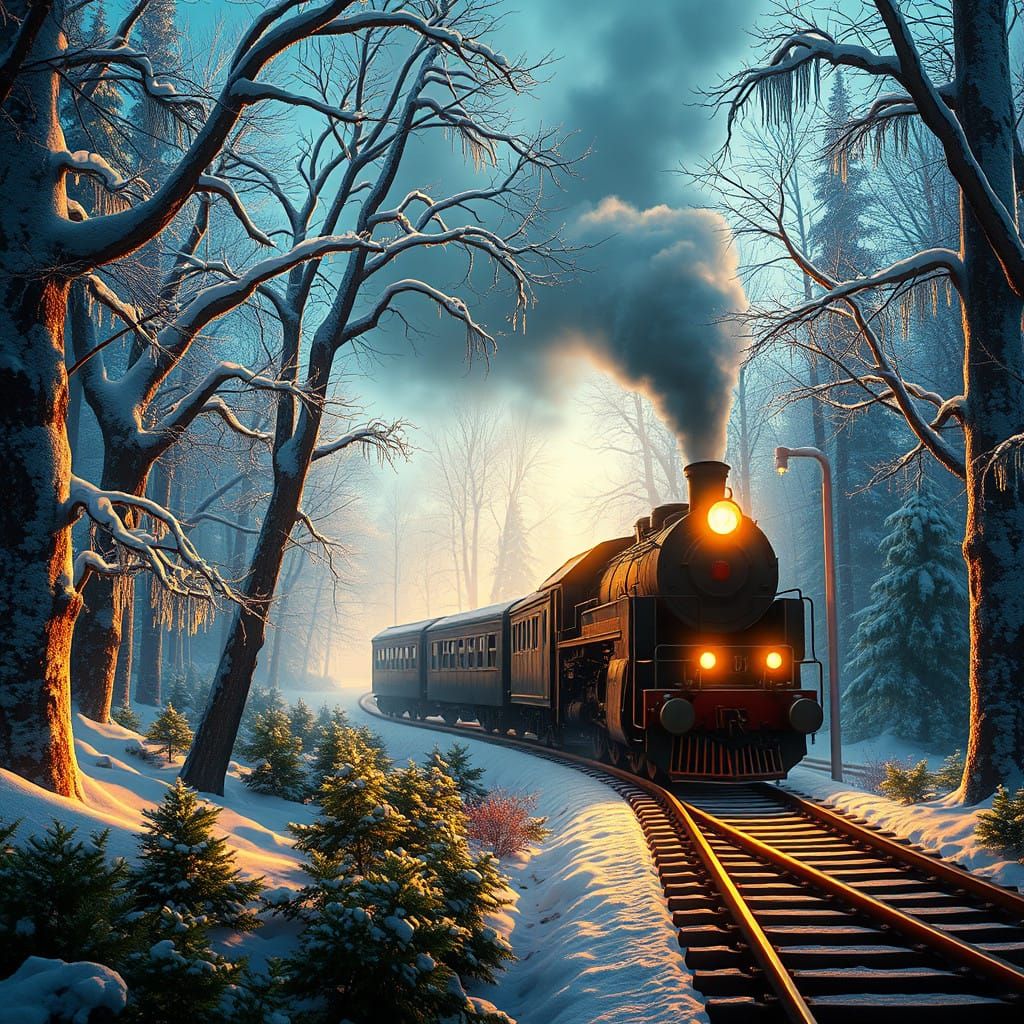 Train Majestically Chugs Through Enchanted Winter Wonderland