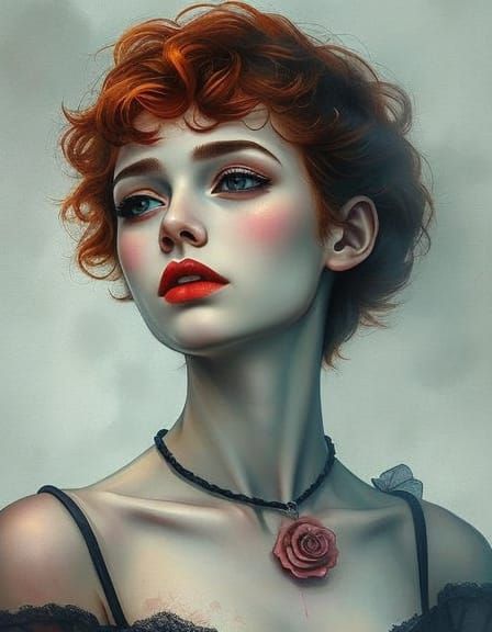 Ethereal Redhead: Gothic Watercolor Abstract Fantasy