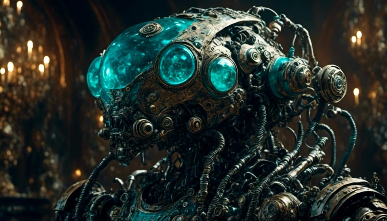 Robotic Mech with Alien Fish in Cosmos