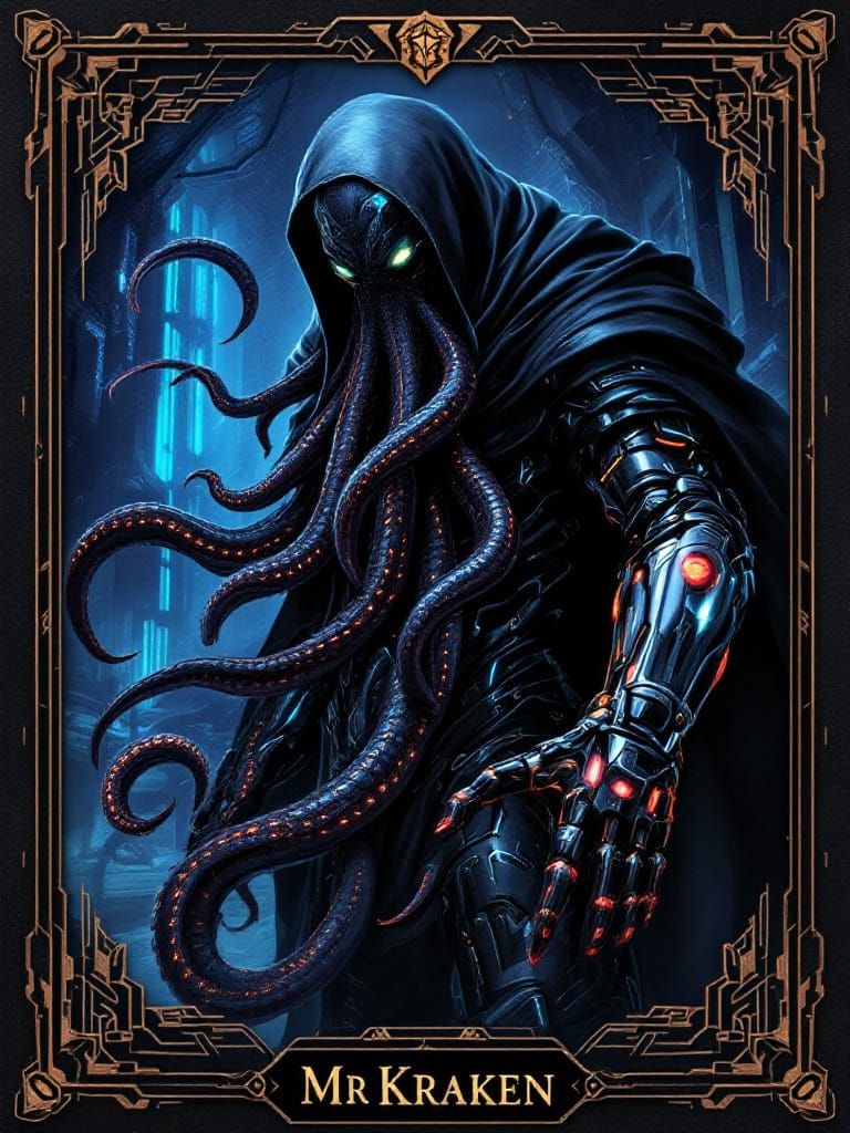 Cyberpunk Kraken Portrait: Cephalopod Agent in Black Copper ...