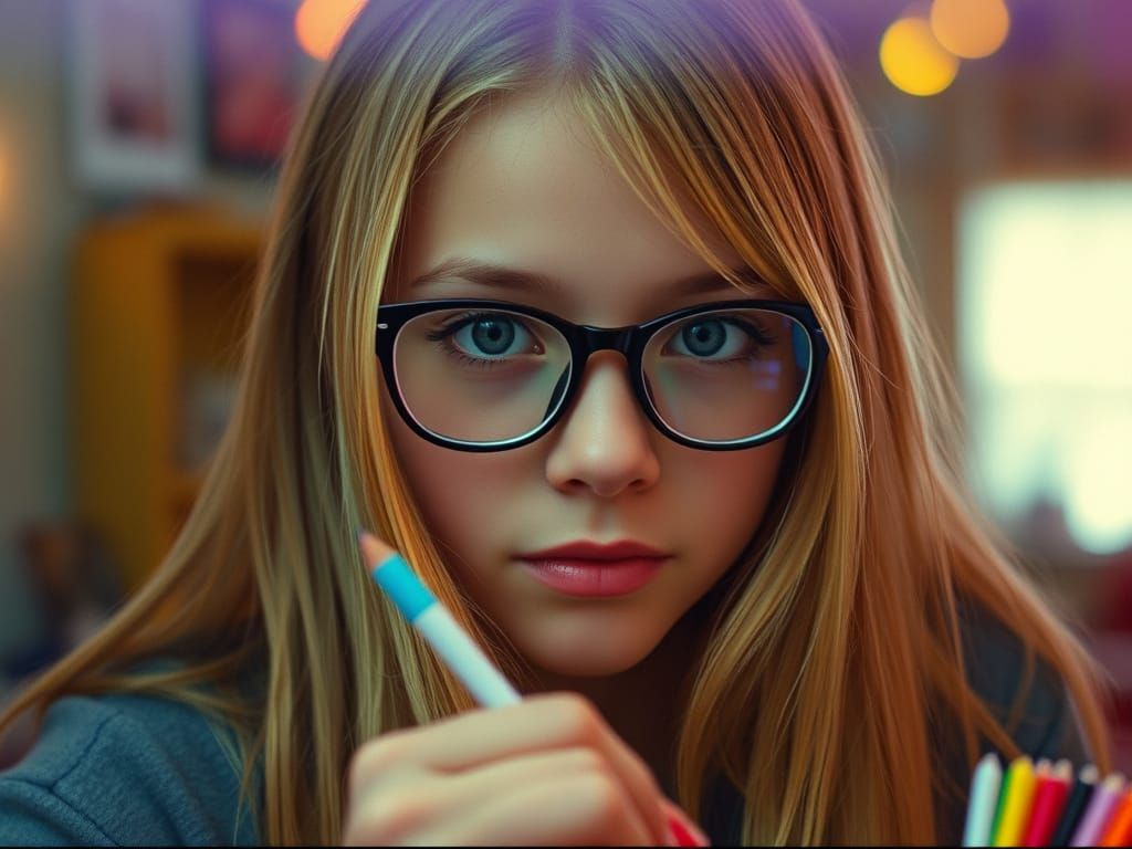 Whimsical Cinematic Moment of a Young Blonde Artist