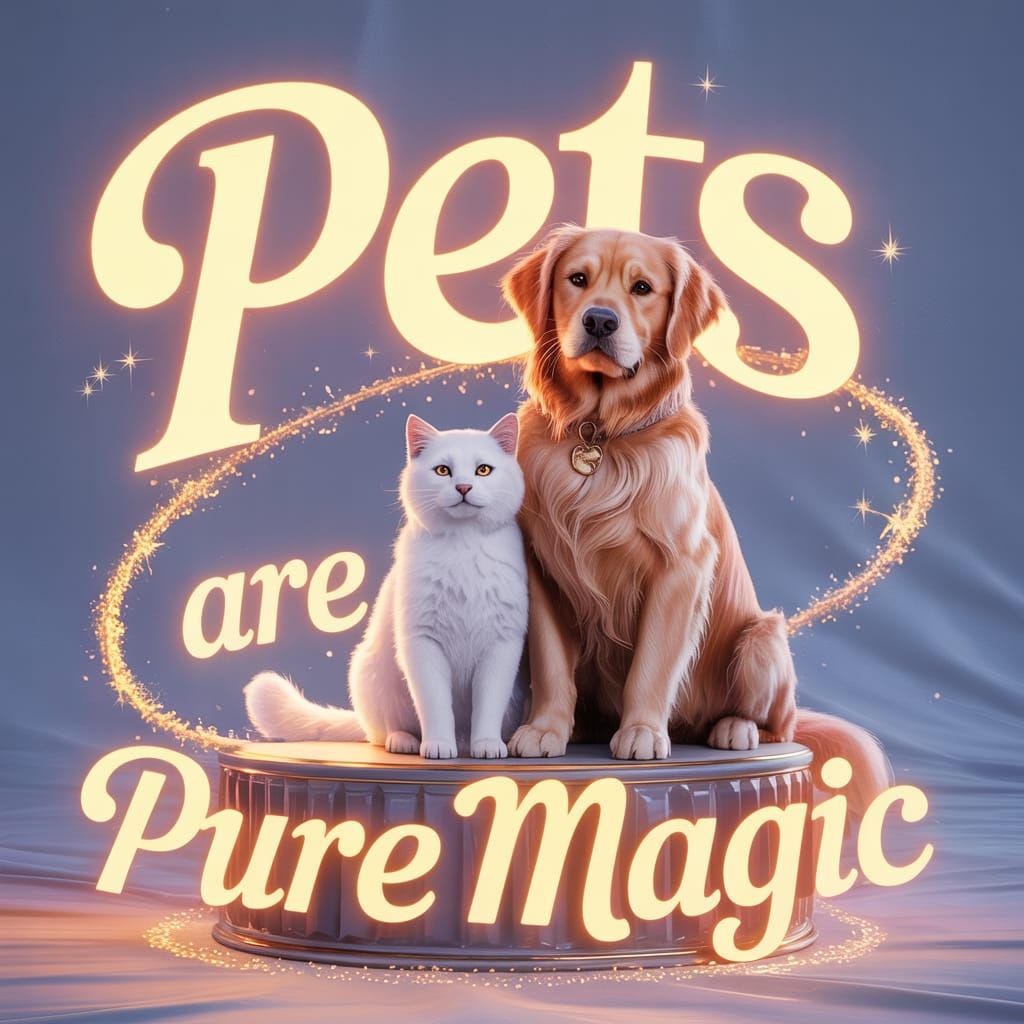 Magical Golden Retriever and Cat Poster
