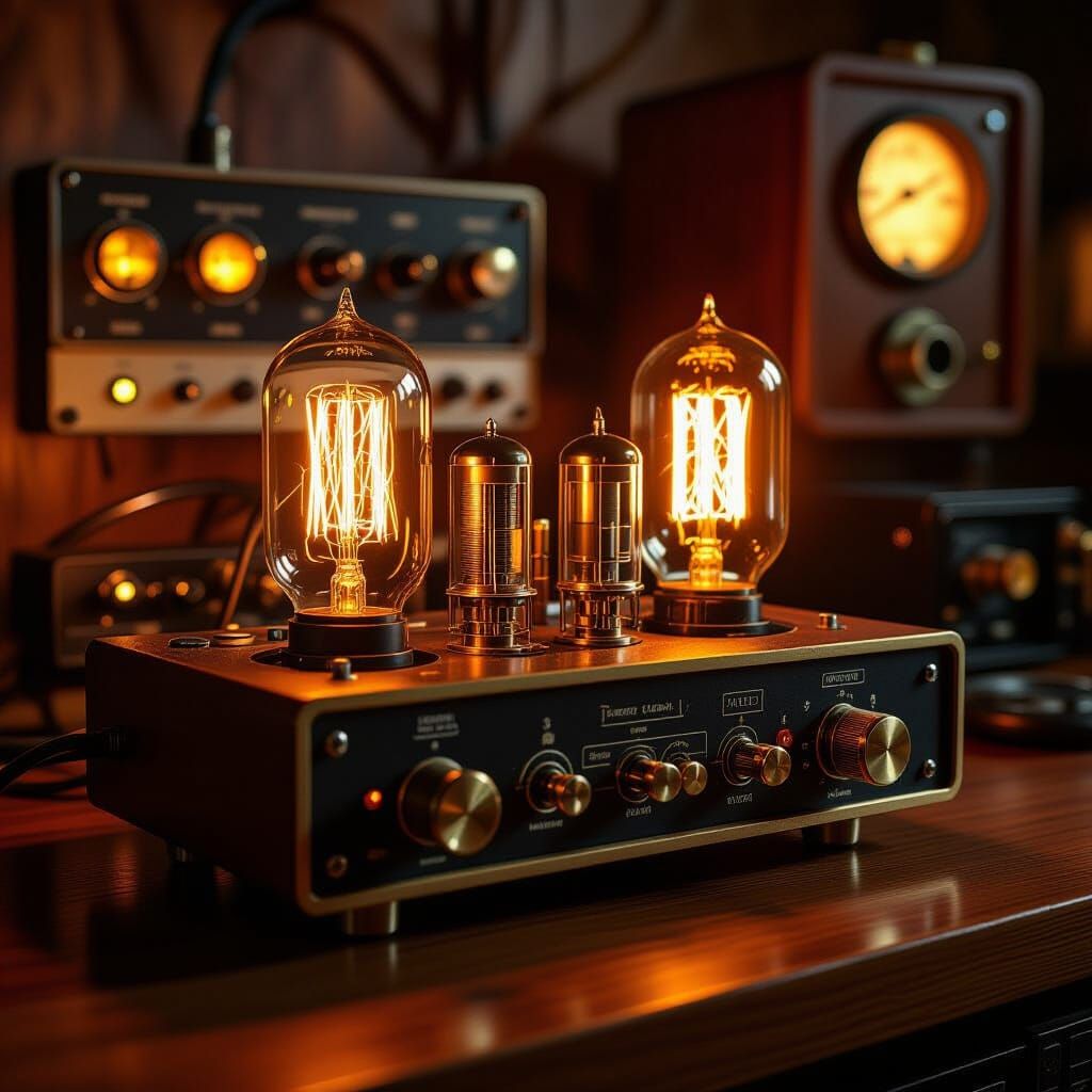 Vintage Tube Amplifier in Retro-Futuristic Style