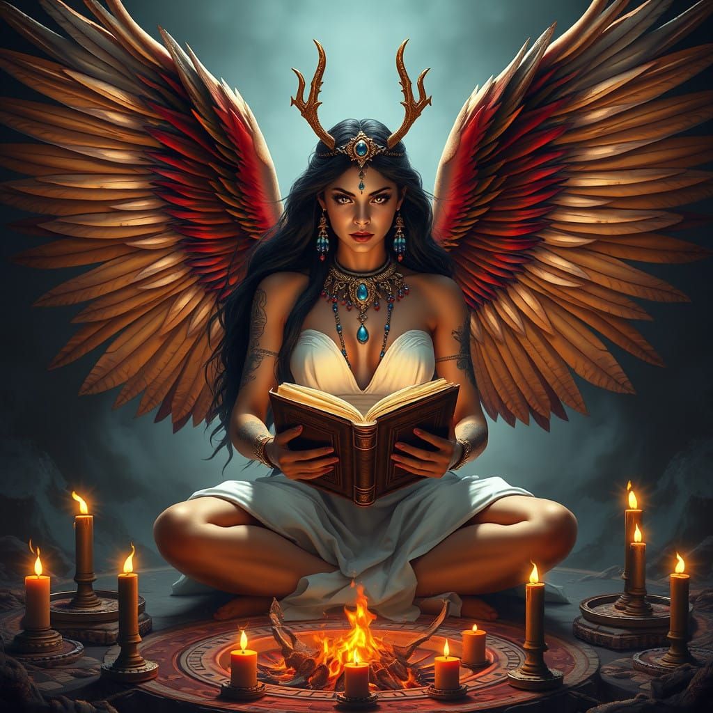 Mesopotamian Goddess Ishtar in Elegant Fantasy Attire with M...