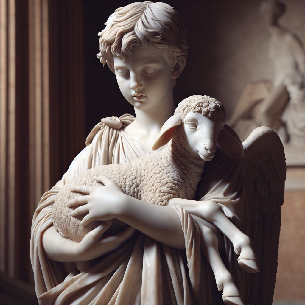 Marble Statue: A Shepherd Boy with Lamb