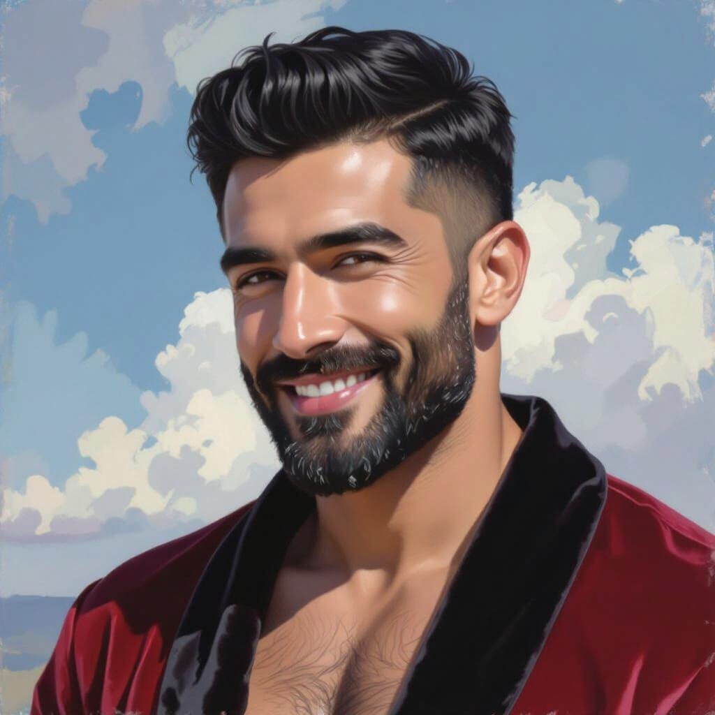 Impasto Oil Painting Portrait Of A Proud Smiling Man