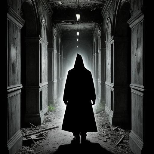 Eerie Hooded Figure in Abandoned Asylum