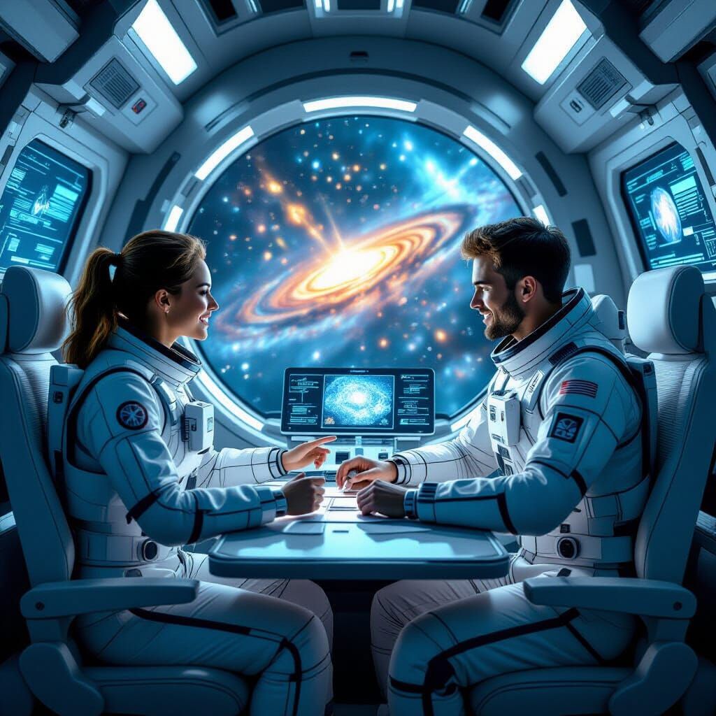 Futuristic Space Pilots in Spaceship Cockpit
