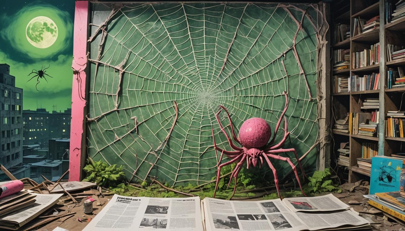 Chernobyl Moon Spiders Weaving Cosmic Web in Comic Style