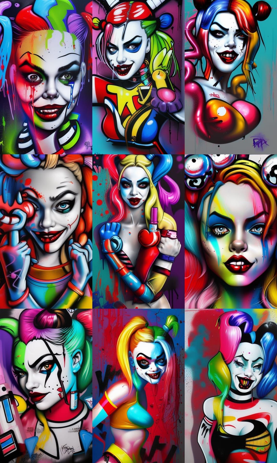 High Contrast Graffiti Art of Harley Quinn in Polychromatic...
