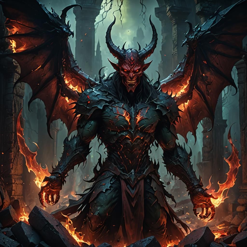Red Demon in Dark Fantasy Gothic Oil Painting