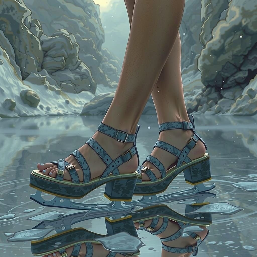 Grey Platform Sandal Roller Skates in Mid-Glide High-Fantasy...