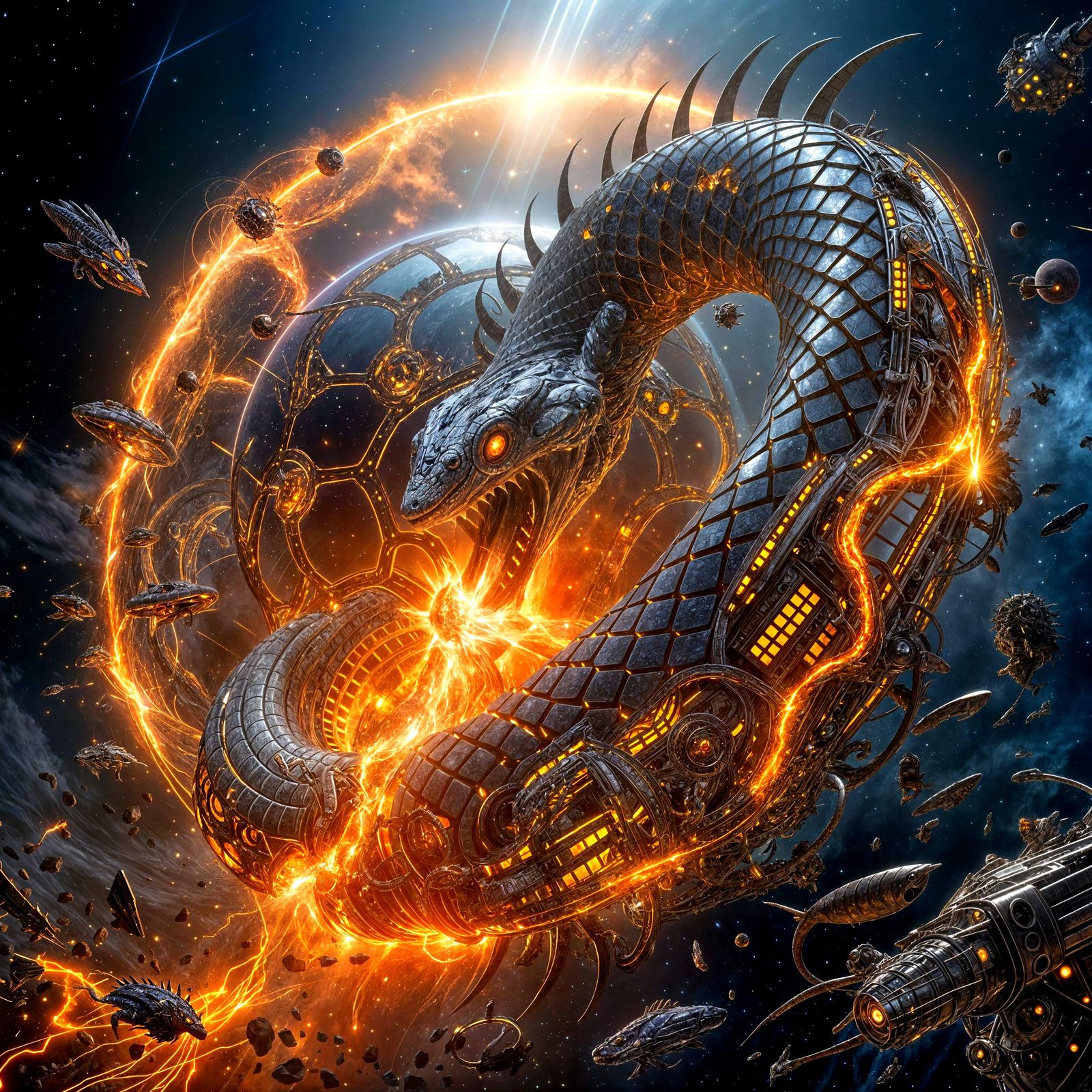 Cosmic Dyson Serpent Devouring Star