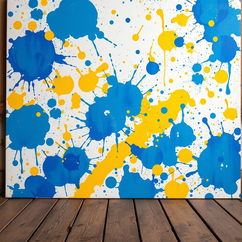 Vibrant Pollock-Inspired Splatter Art on Worn Wooden Studio ...