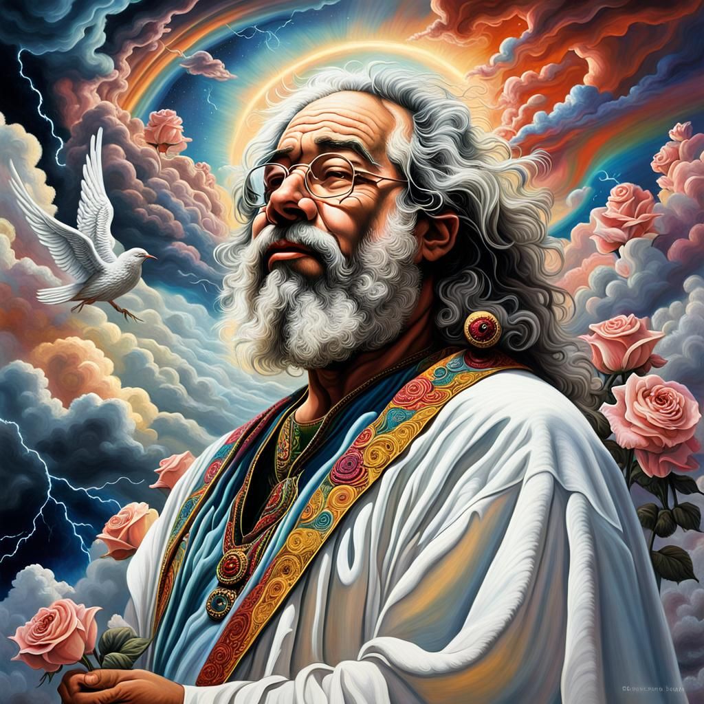 Surreal Biblical Portrait in Psychedelic Heaven