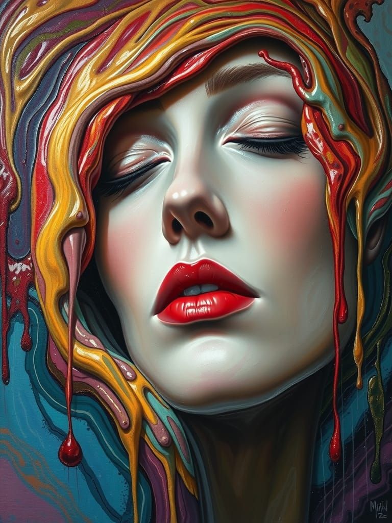 Surrealist Melting Portrait in Vibrant Impasto Colors