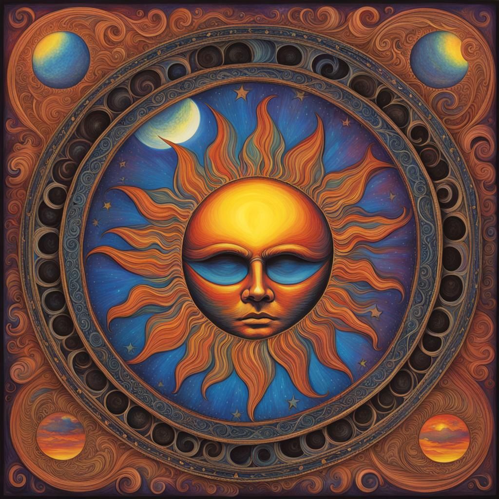 Iridescent Solar Eclipse with Moon and Sun