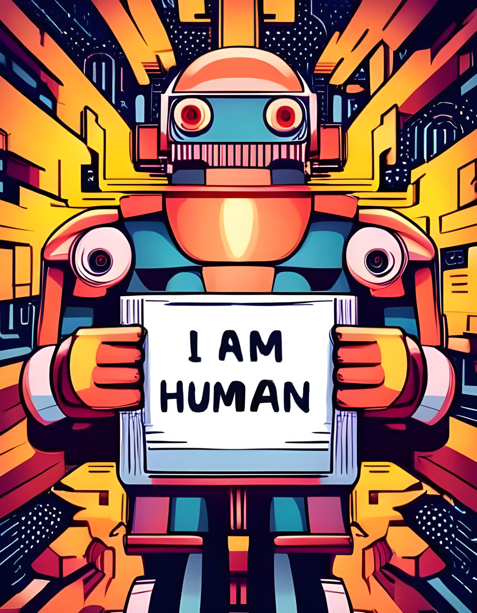 Robot Declares 'I Am Human' in Futuristic Style