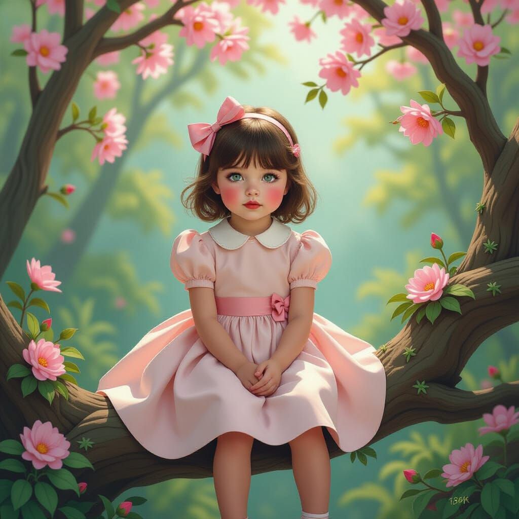 Girl in Pink Dress in Surreal Jungle