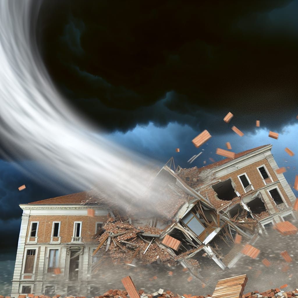 Building Destroyed by Tornado's Fierce Energy
