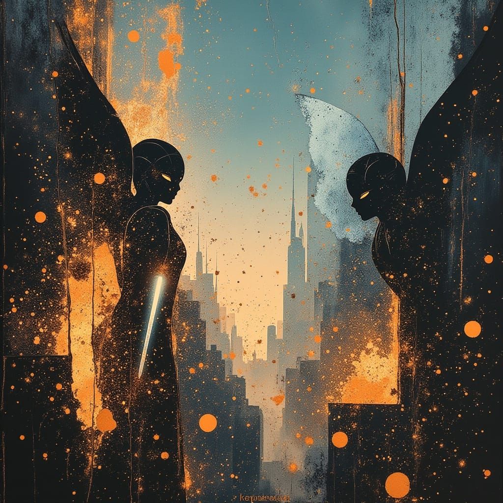 Angels vs Devils Sci-Fi Battle in Dystopian City