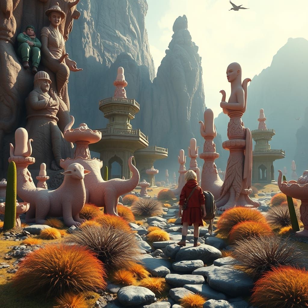 Ethereal Traveller in a Fantastical Natural Landscape