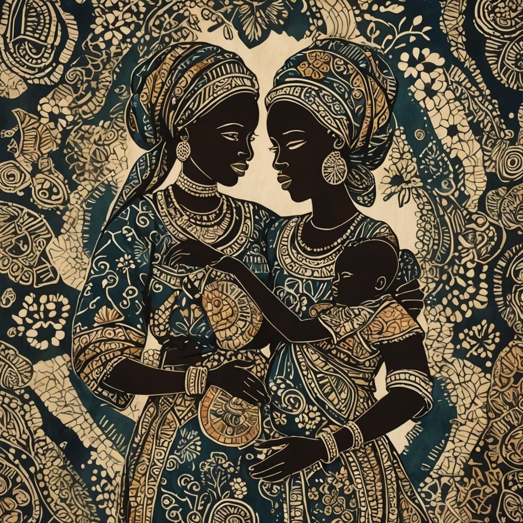 West African Batik: Mother and Child