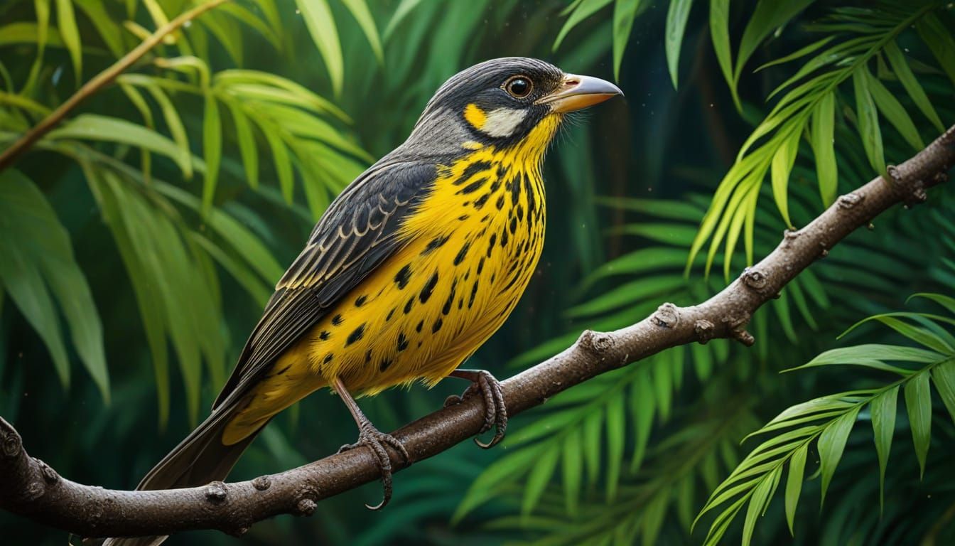 Yellow-Throated Longclaw Bird in Vibrant Jungle Splash Art