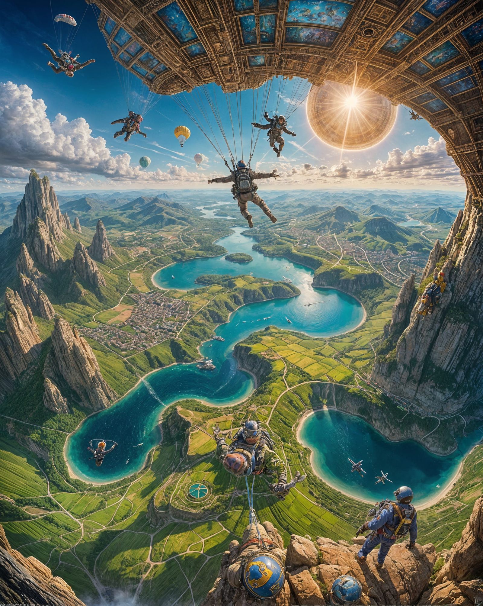 Skydiver's View of Earth in Surrealist Style