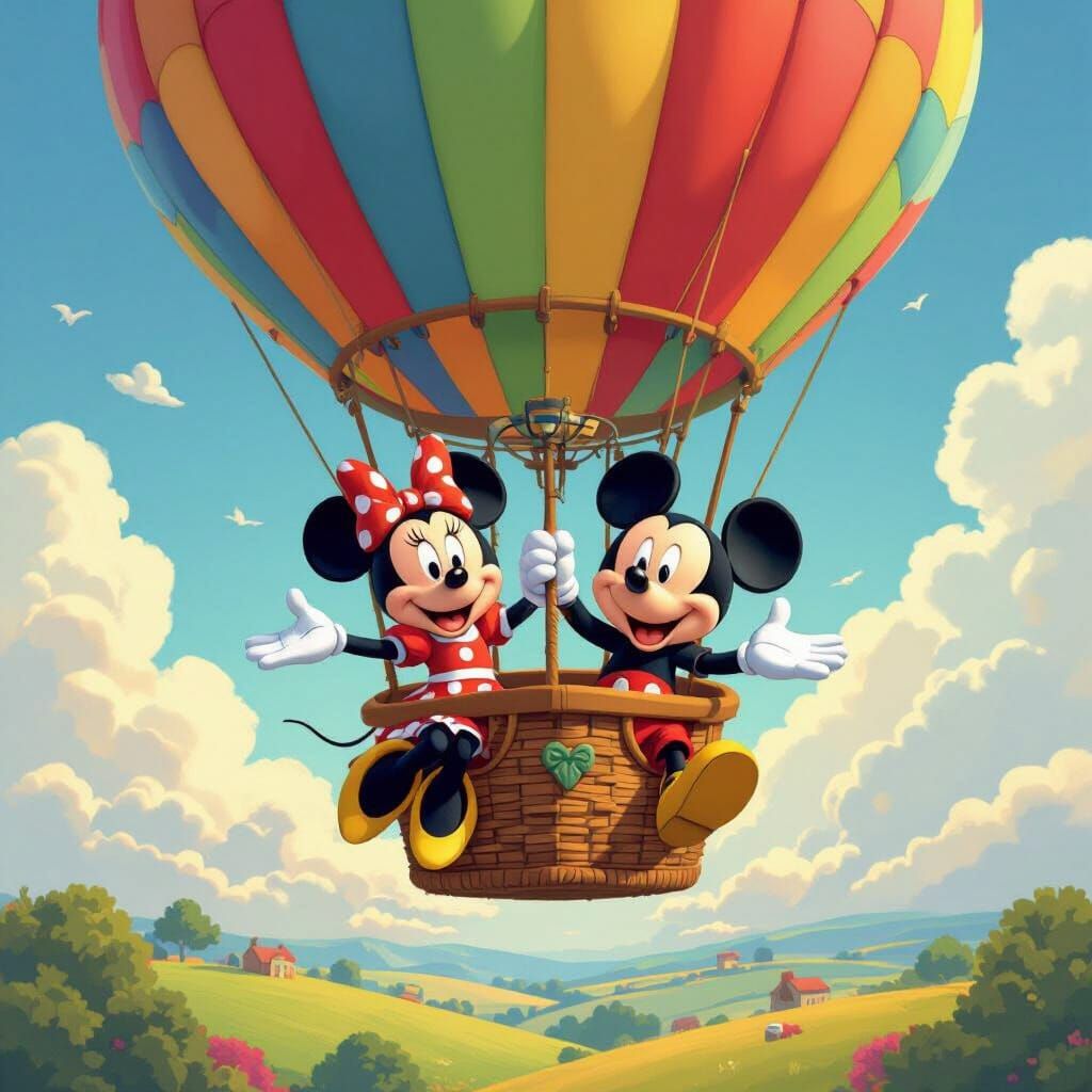 Minnie and Mickey Mouse in Hot Air Balloon