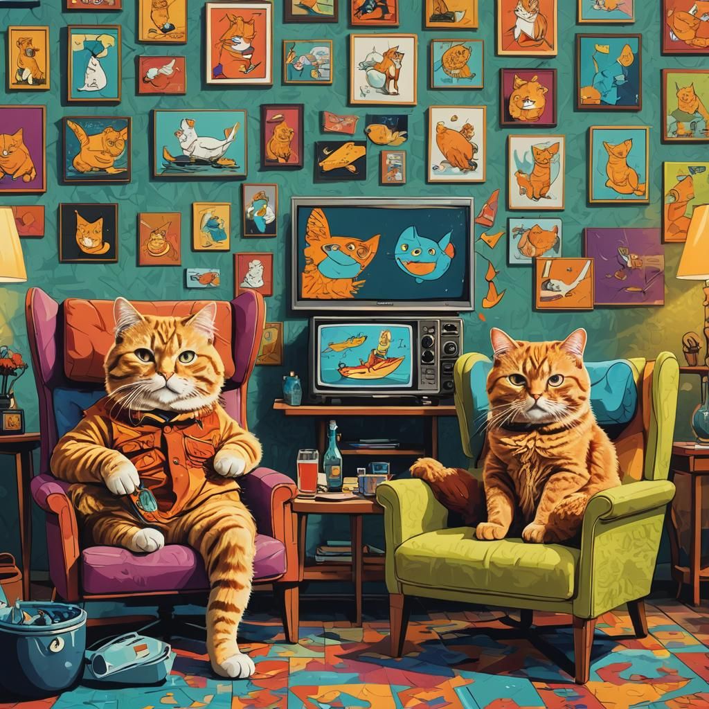 Silvester and Garfield Watch TV: Pop Art Print