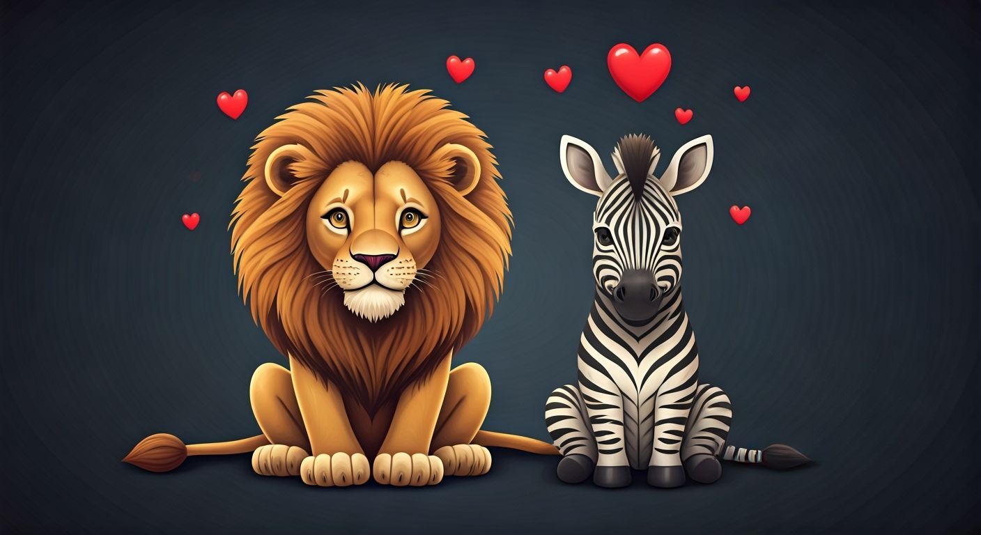 Lion and Zebra Friends with Googly Eyes and Hearts